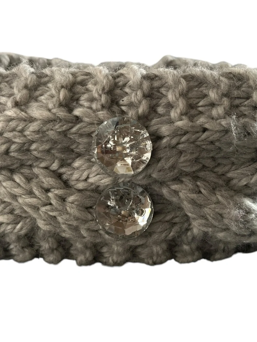Chunky Cable Knit Headband with Gem Buttons - Light Gray